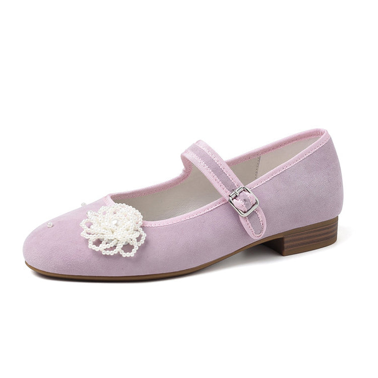 Floral Appliqué Suede Mary Jane Flats Y2874
