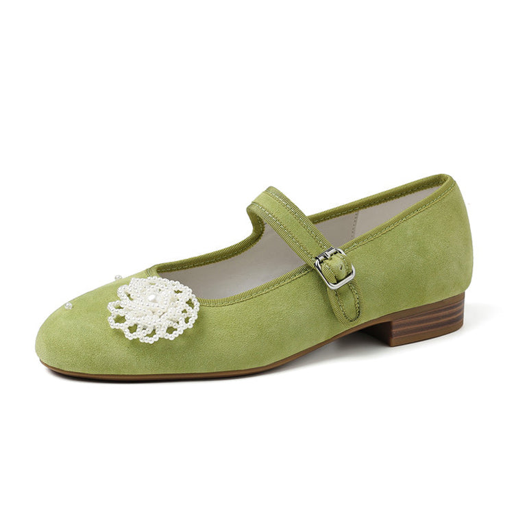 Floral Appliqué Suede Mary Jane Flats Y2874