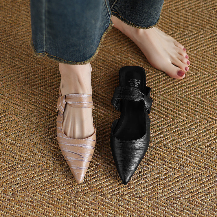 Soft Sheepskin Cross-Strap Mules Y2856