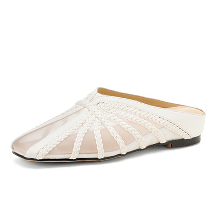 Hidden Lift Leather Mesh Mules with Woven Detail Y2815