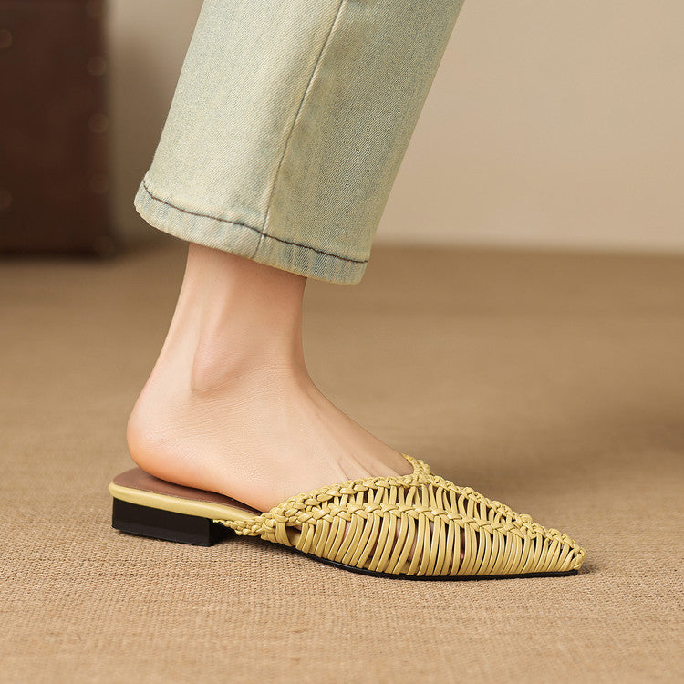 Handwoven Natural Fiber Summer Mule Flats Y2850