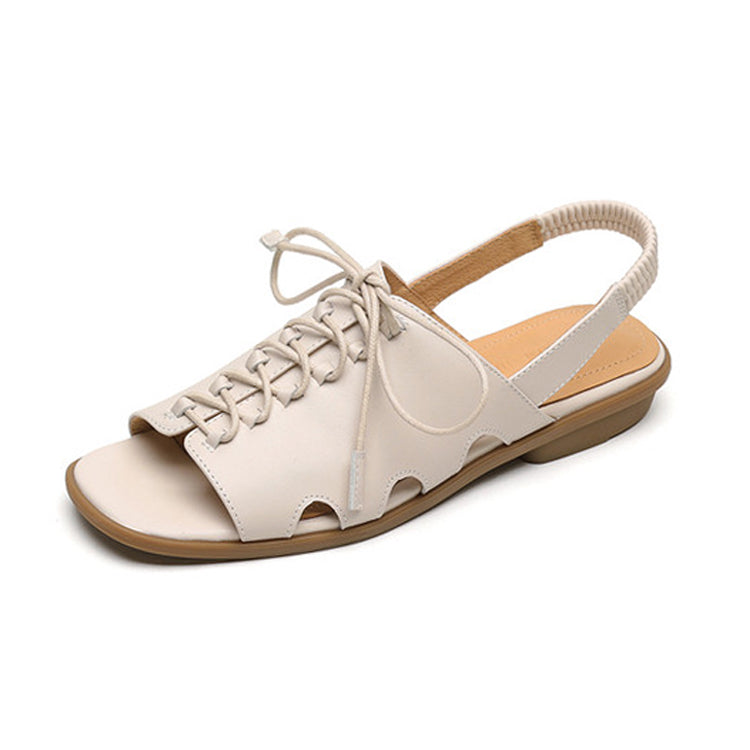 Artisan Lace-Up Leather Flat Sandals Y2806