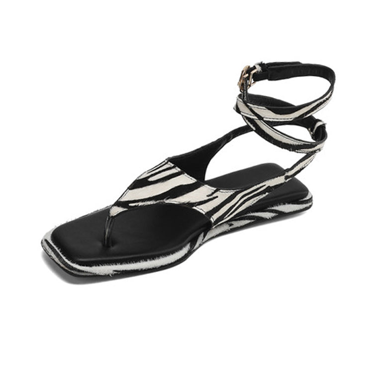 Zebra Pony Hair Wrap-Around Thong Sandals Y2802