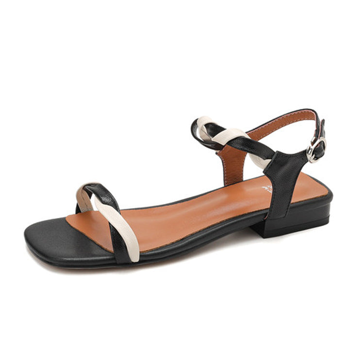 Twisted-Strap Sheepskin Flat Sandals Y2854
