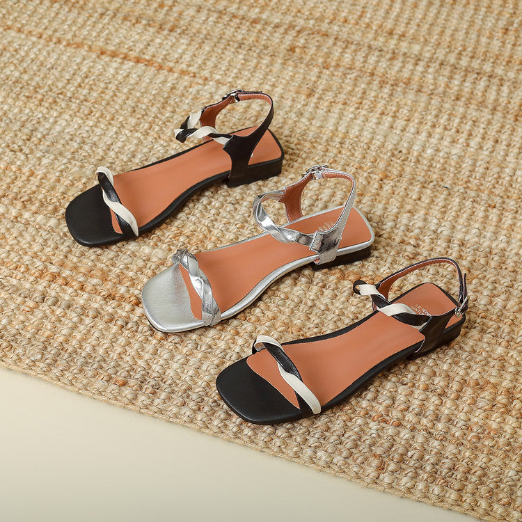 Twisted-Strap Sheepskin Flat Sandals Y2854