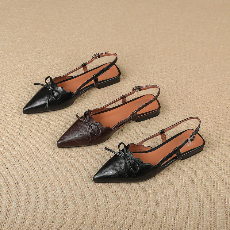 Soft Sheepskin Bow Slingback Flats Y2852