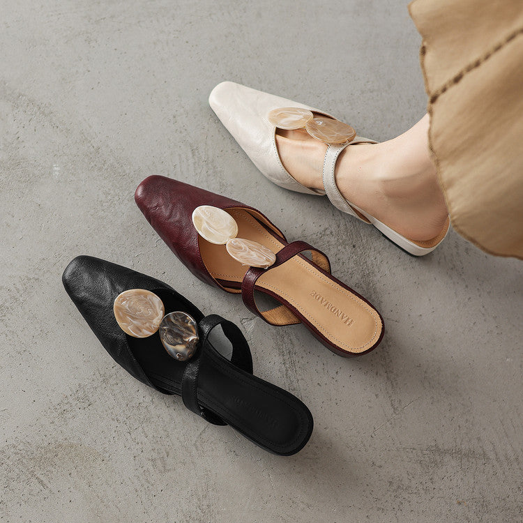 Sheepskin Mules with Statement Resin Buckle Y2809