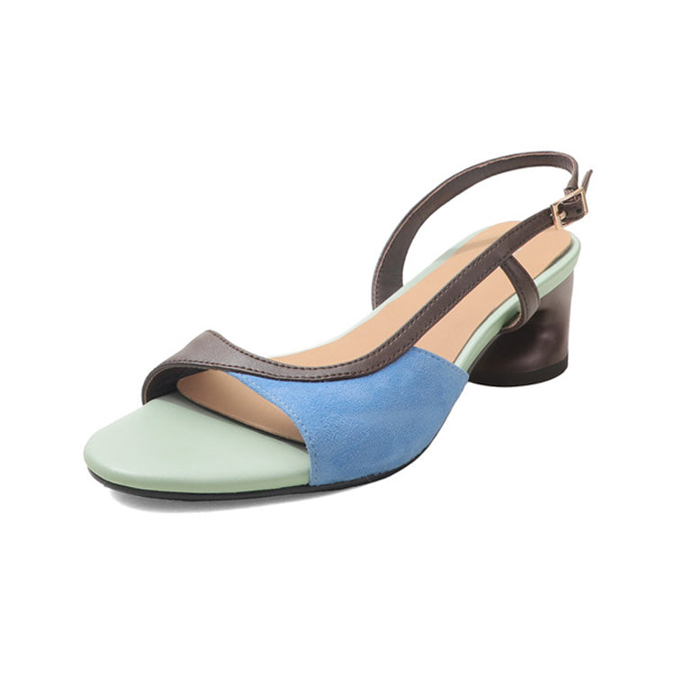 Women's Color-Block Suede Leather Sandals with Sculptural Heel Y2867