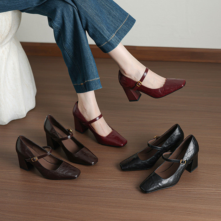 Sheepskin Block Heel Mary Janes Y2891