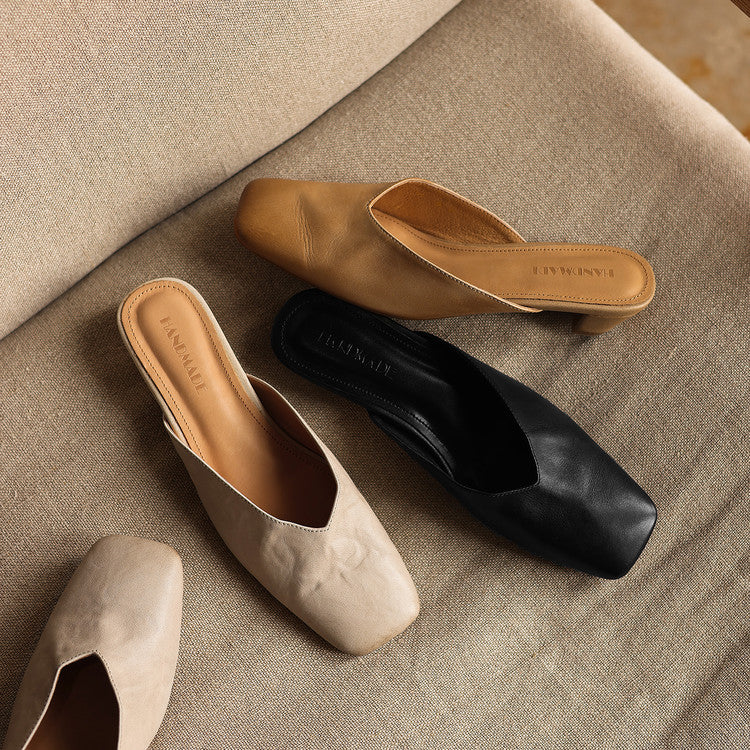 Minimalist Leather Mule Heels Y2838