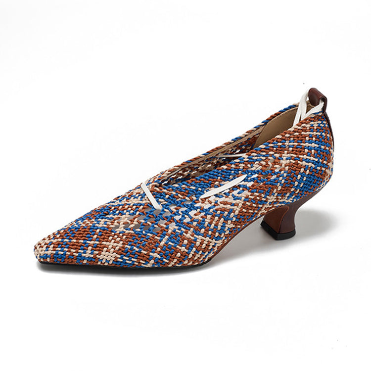 Woven Ankle-Tie Pumps with Sculpted Kitten Heel Y2881