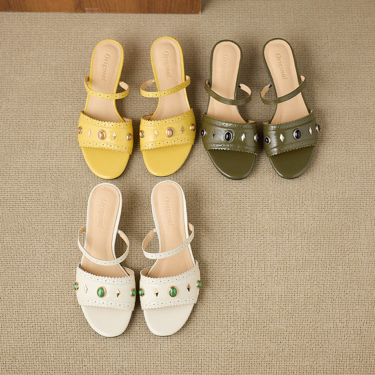 Jewel-Studded Leather Mule Sandals Y2884