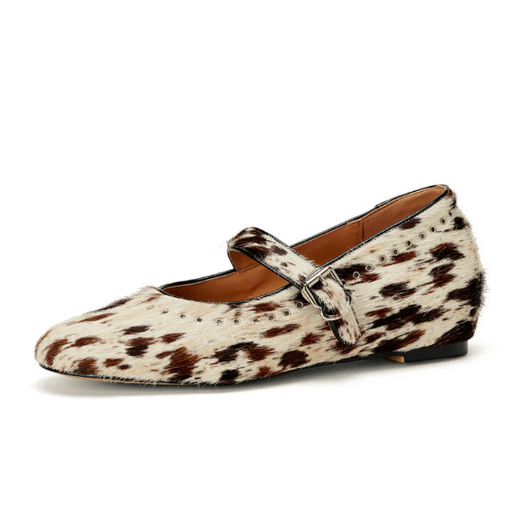 Round-Toe Mary Janes with Horsehair and Hidden Wedge Y2908