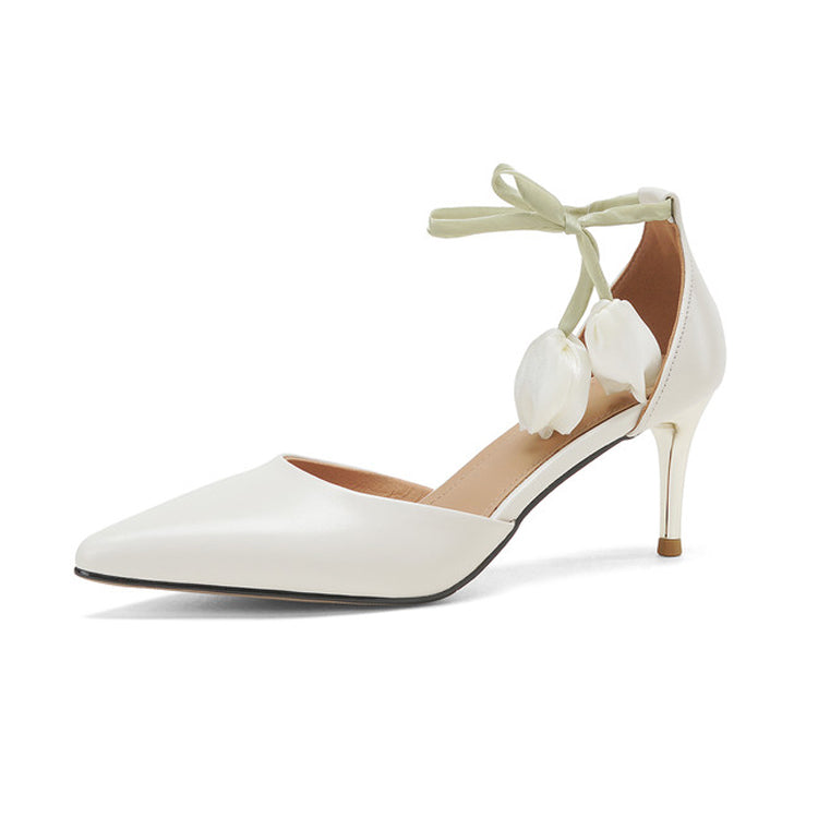 Floral Ankle Strap Pointed-Toe Stiletto Heel Pumps Y2900