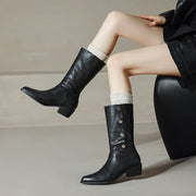 Foldable Genuine Leather Mid-Calf Boots with Snap Buttons Y2759 Boots Y2759