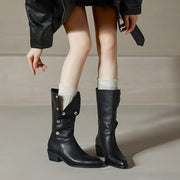 Foldable Genuine Leather Mid-Calf Boots with Snap Buttons Y2759 Boots Y2759