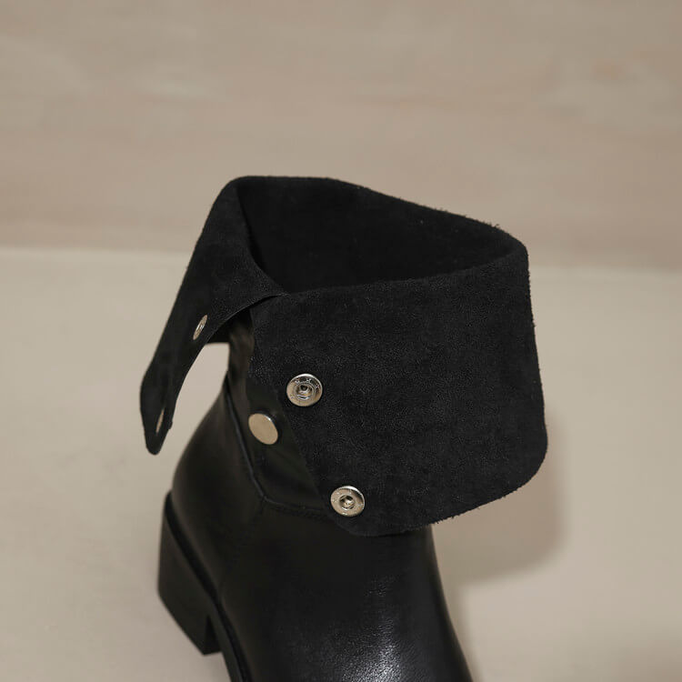 Foldable Genuine Leather Mid-Calf Boots with Snap Buttons Y2759 Boots Y2759