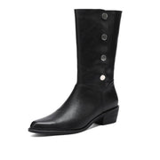 Foldable Genuine Leather Mid-Calf Boots with Snap Buttons Y2759 Boots Y2759 Black US5/EU34