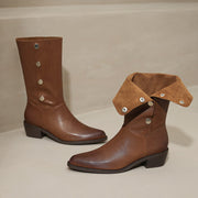 Foldable Genuine Leather Mid-Calf Boots with Snap Buttons Y2759 Boots Y2759