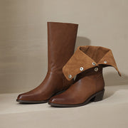 Foldable Genuine Leather Mid-Calf Boots with Snap Buttons Y2759 Boots Y2759