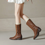 Foldable Genuine Leather Mid-Calf Boots with Snap Buttons Y2759 Boots Y2759
