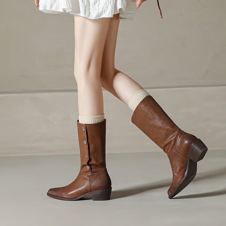 Foldable Genuine Leather Mid-Calf Boots with Snap Buttons Y2759 Boots Y2759