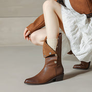 Foldable Genuine Leather Mid-Calf Boots with Snap Buttons Y2759 Boots Y2759