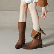 Foldable Genuine Leather Mid-Calf Boots with Snap Buttons Y2759 Boots Y2759