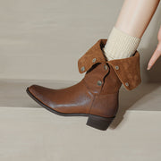 Foldable Genuine Leather Mid-Calf Boots with Snap Buttons Y2759 Boots Y2759