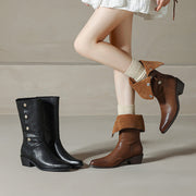 Foldable Genuine Leather Mid-Calf Boots with Snap Buttons Y2759 Boots Y2759