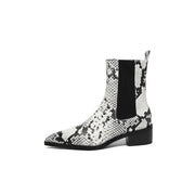 Women’s Snake-Print Leather Pointed-Toe Ankle Boots Y2743 Boots Y2743