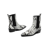 Women’s Snake-Print Leather Pointed-Toe Ankle Boots Y2743 Boots Y2743