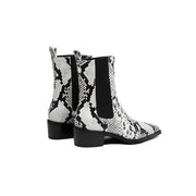 Women’s Snake-Print Leather Pointed-Toe Ankle Boots Y2743 Boots Y2743