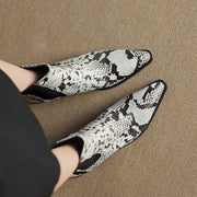 Women’s Snake-Print Leather Pointed-Toe Ankle Boots Y2743 Boots Y2743