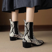 Women’s Snake-Print Leather Pointed-Toe Ankle Boots Y2743 Boots Y2743