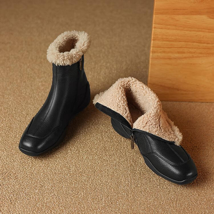 Women's Square-Toe Shearling Ankle Boots Y2764 Boots Y2764