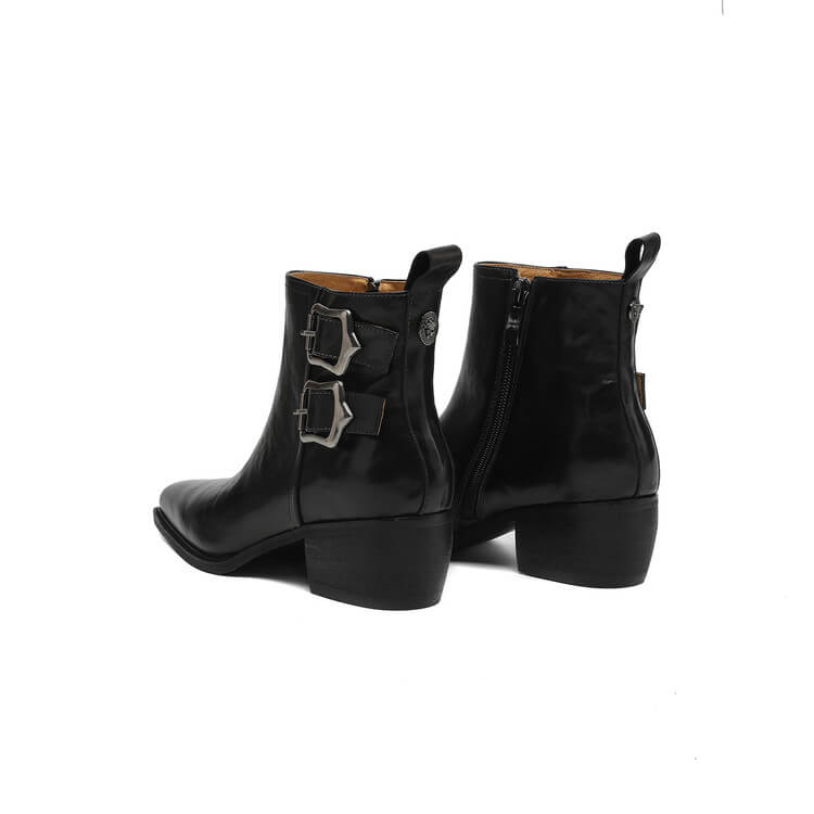 Women's Square-Toe Ankle Boots with Double Buckles | Genuine Leather Y2752 Boots Y2752