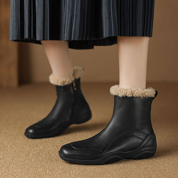 Women's Square-Toe Shearling Ankle Boots Y2764 Boots Y2764