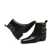 Women's Square-Toe Ankle Boots with Double Buckles | Genuine Leather Y2752 Boots Y2752