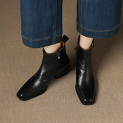 Women's Square-Toe Ankle Boots with Double Buckles | Genuine Leather Y2752 Boots Y2752