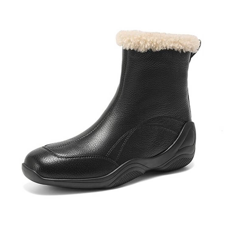 Women's Square-Toe Shearling Ankle Boots Y2764 Boots Y2764 Black US5/EU34