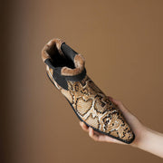 Women’s Snake-Print Leather Pointed-Toe Ankle Boots Y2743 Boots Y2743