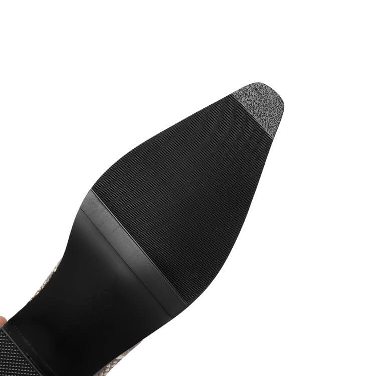 Women’s Snake-Print Leather Pointed-Toe Ankle Boots Y2743 Boots Y2743