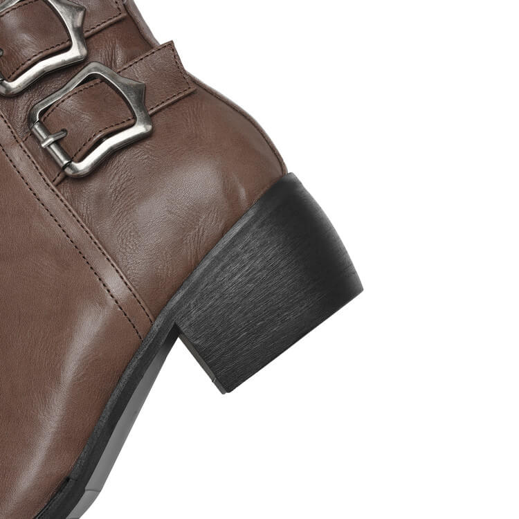 Women's Square-Toe Ankle Boots with Double Buckles | Genuine Leather Y2752 Boots Y2752