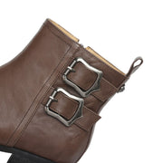 Women's Square-Toe Ankle Boots with Double Buckles | Genuine Leather Y2752 Boots Y2752