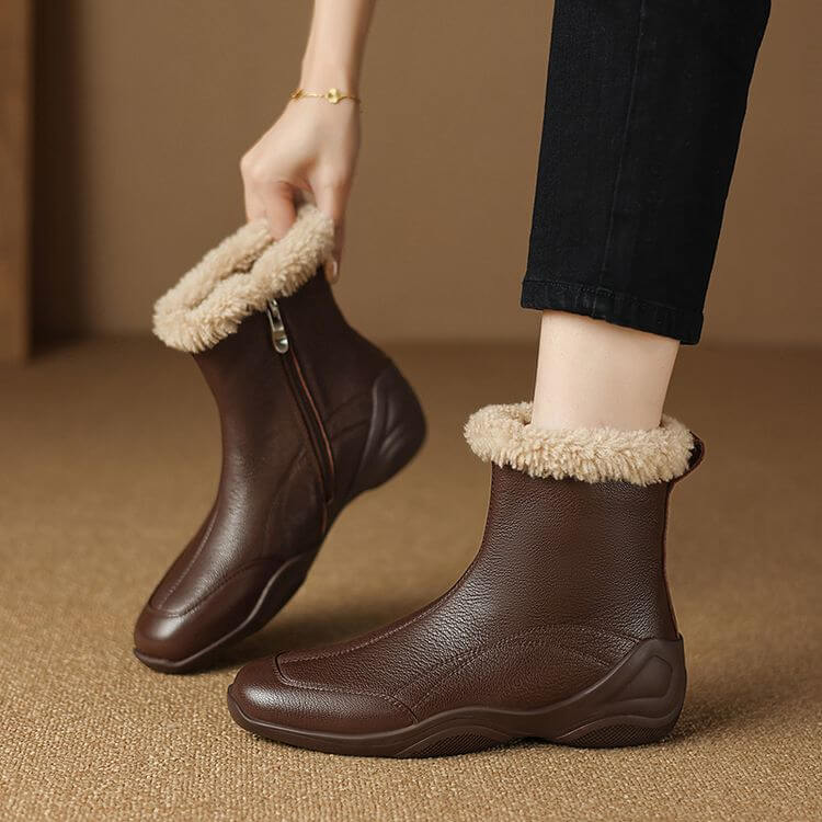 Women's Square-Toe Shearling Ankle Boots Y2764 Boots Y2764