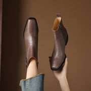 Women's Square-Toe Ankle Boots with Double Buckles | Genuine Leather Y2752 Boots Y2752