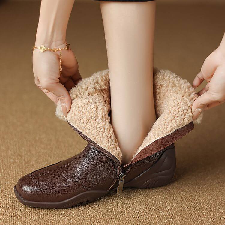 Women's Square-Toe Shearling Ankle Boots Y2764 Boots Y2764