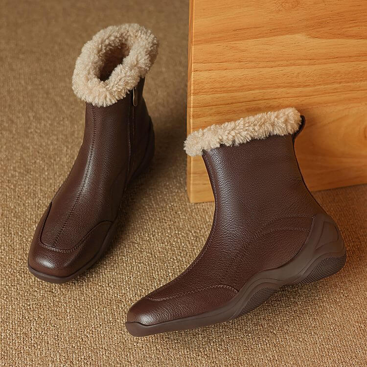 Women's Square-Toe Shearling Ankle Boots Y2764 Boots Y2764