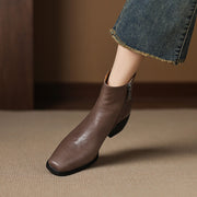 Women's Square-Toe Ankle Boots with Double Buckles | Genuine Leather Y2752 Boots Y2752